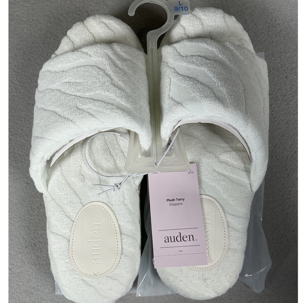 Auden Plush Terry Slide Slippers Women's L 9/10 Off White NWT Spa Comfort